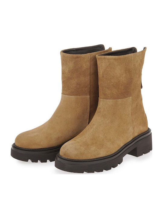 Wildleder Damenstiefel mit Mittelhohem Absatz in Braun