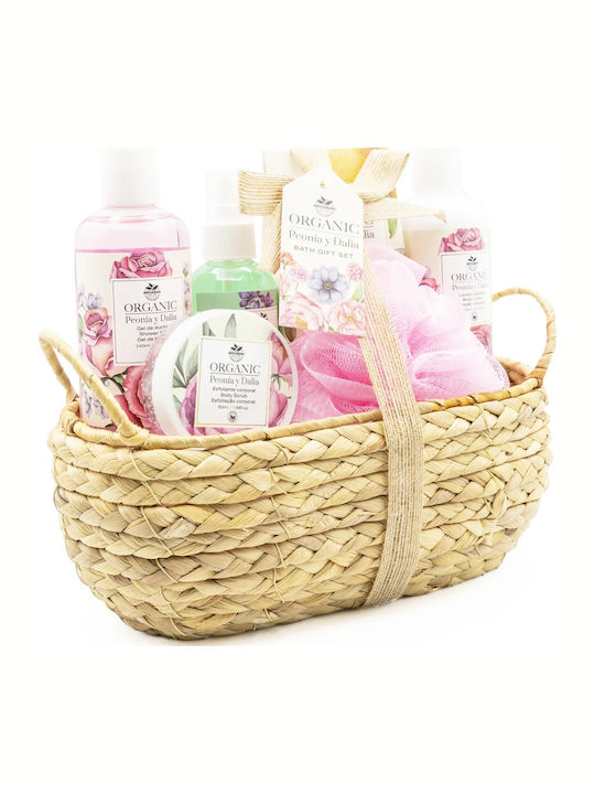 Becasan Peony & Dahlia Coș de Răchită Set de Îngrijire pentru Hidratare și Curățarea Corpului