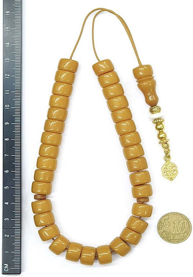 Roloi Komboloi Worry Beads with 33 Mastic Beads, 30 cm Long, Yellow