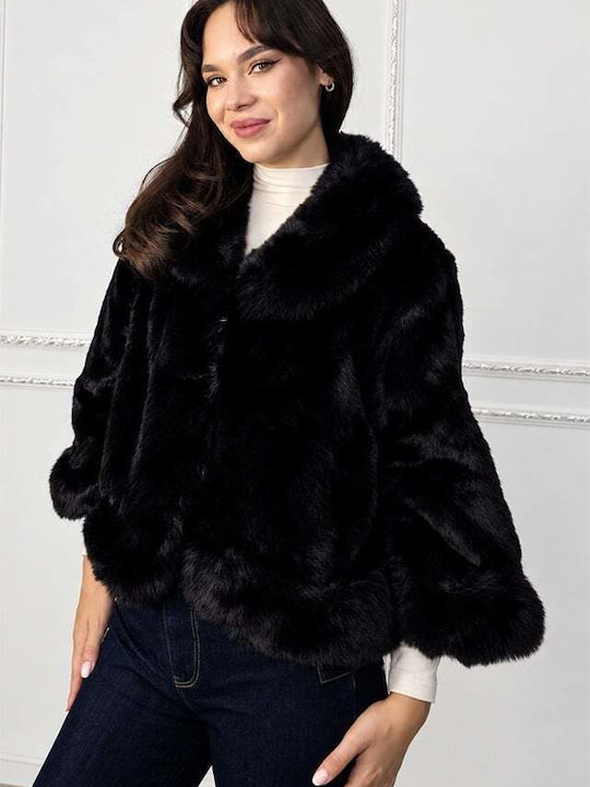 Късо Дамско Кожено Палто Black
