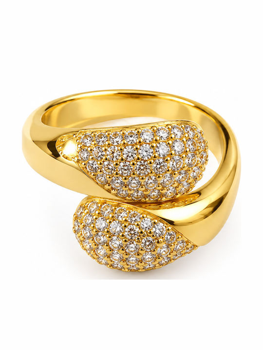 Kingleap Women's Ring with Stones in Gold-Plated Steel