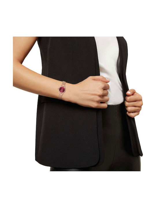 Women's Battery-Powered Watch with Pink Gold Stainless Steel Bracelet