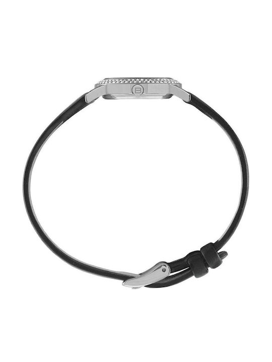 Women's Battery-Powered Watch with Black Leather Strap