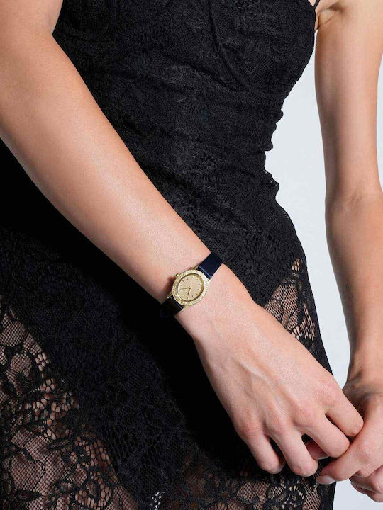 Women's Battery-Powered Watch with Blue Leather Strap