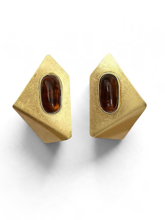 Women's Gold Geometric Earrings Matte Texture Oval Brown Stone Prime Steel Brown Gold Women 7 Cm Ssn311 Women's Gold Geometric Earrings Matte Texture Oval Brown Stone Prime Steel Brown Gold Women 7 Cm Ssn311