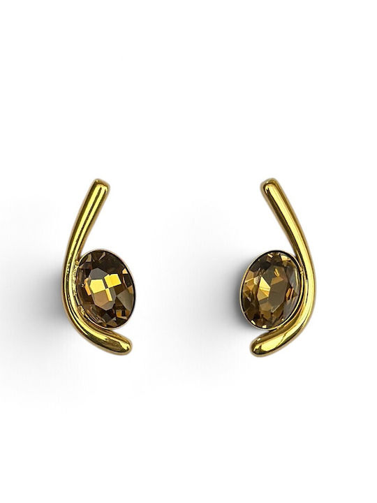 Women's Gold Earrings with Curved Design Oval Brown Stone Prime Steel Brown Gold Women One Size Ssn299 Women's Gold Earrings with Curved Design Oval Brown Stone Prime Steel Brown Gold Women One Size Ssn299