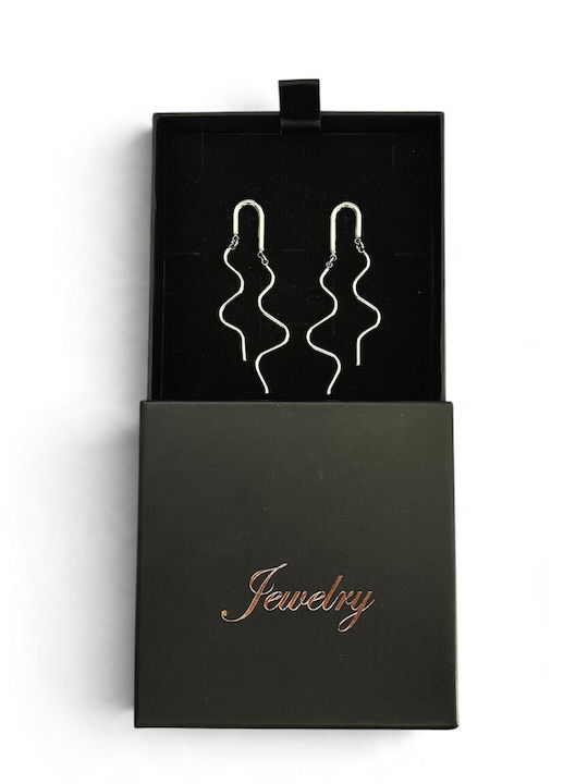 Women's Long Dangle Earrings with Silver Wavy Elements Prime Steel Silver Women One Size Ssn306