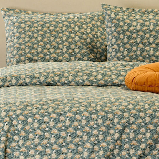 Melinen Single Bed Sheet Set 170x270cm Aqua (3 Pcs)
