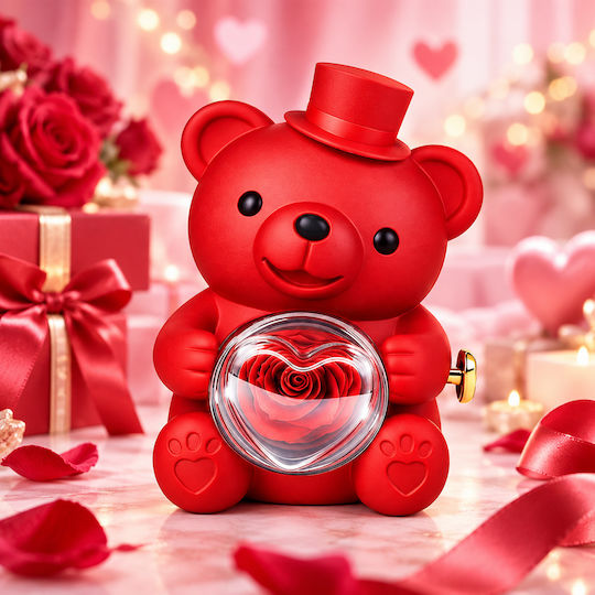Teddy Bear Rose Necklace Hearts – Red Gift Set