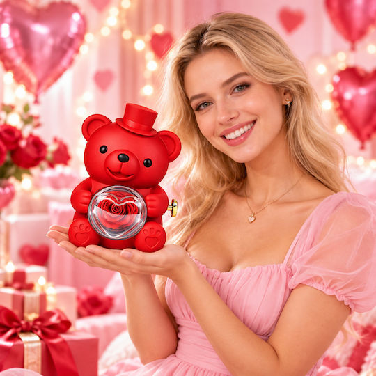 Teddy Bear Rose Necklace Hearts – Red Gift Set
