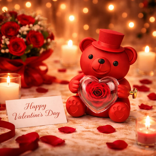 Teddy Bear Rose Necklace Hearts – Red Gift Set