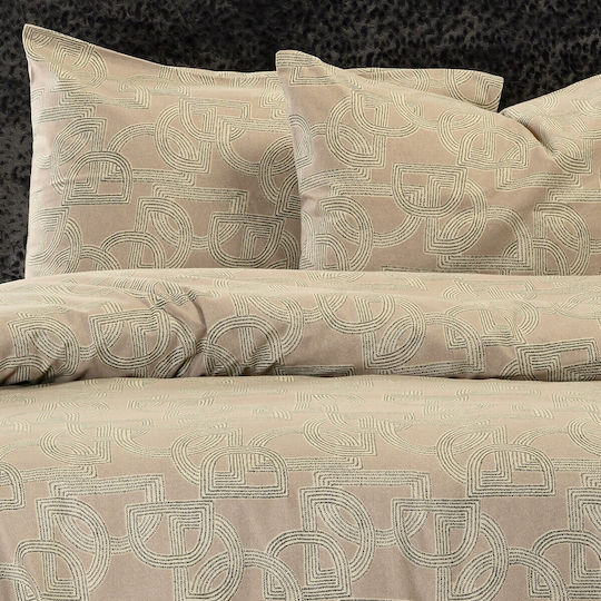 Melinen Ember Baumwoll-Bettbezug-Set 165x245 cm Einzelbett mit Kissenbezug Greige