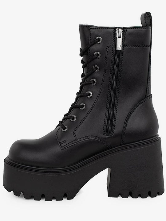 Damen-Leder-Kampfstiefel Black