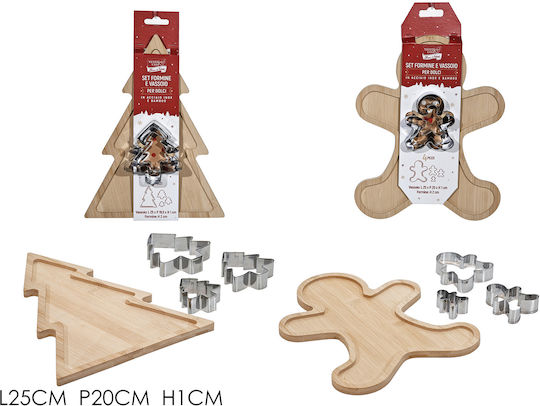 Set de Crăciun cu Tocător din Lemn și 3 Decupatoare de Fursecuri, 2 Modele