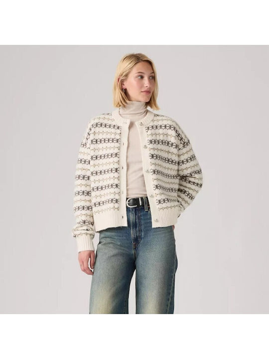 Cardigan Lung pentru Femei, Împletit, cu Nasturi, Ivory