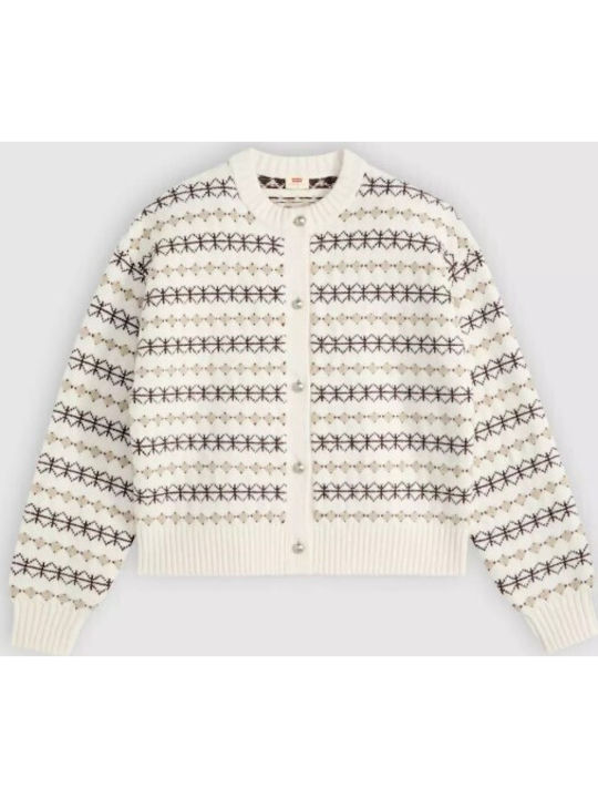 Cardigan Lung pentru Femei, Împletit, cu Nasturi, Ivory