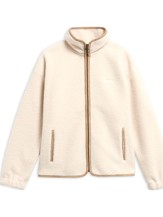 Fleece Women's Cardigan with Zipper Ecru