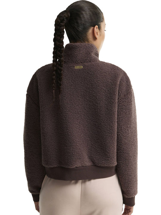 Fleece Women's Cardigan with Zipper Brown