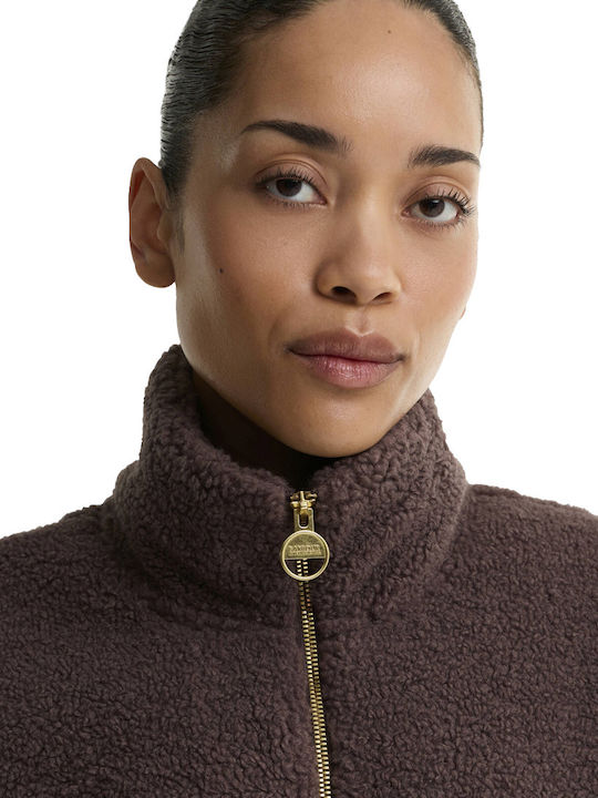 Fleece Women's Cardigan with Zipper Brown