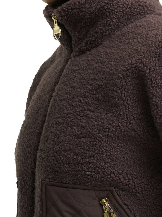Fleece Women's Cardigan with Zipper Brown