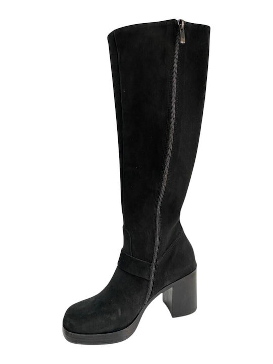 Suede Women's Boots with Medium Heel Black