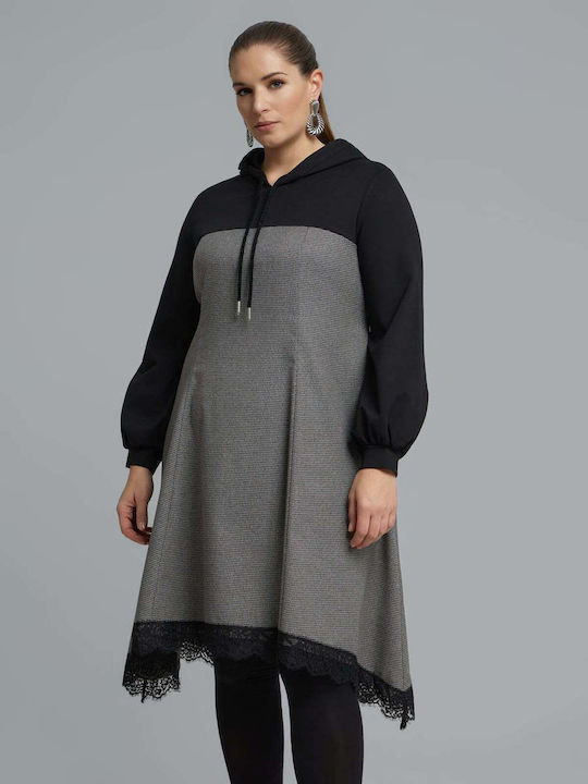 Grey Hooded Midi Dress