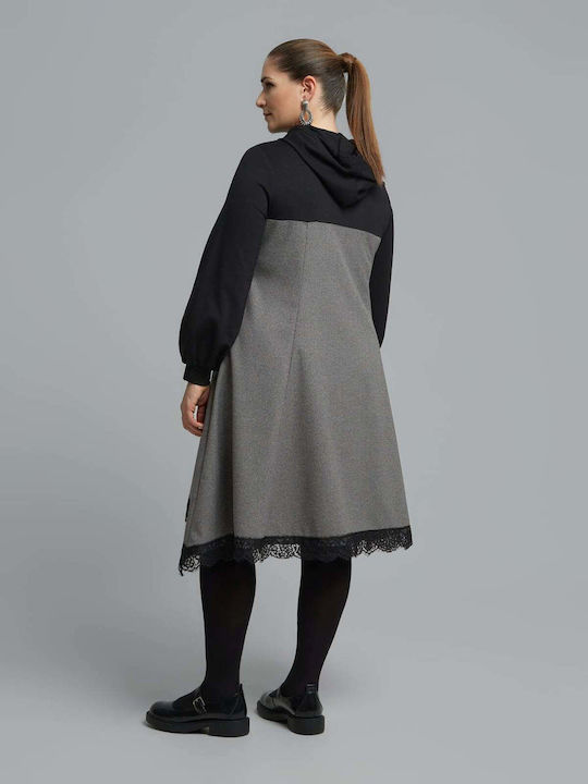 Grey Hooded Midi Dress