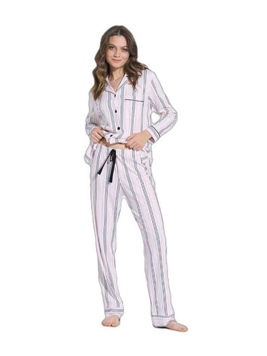 Jeannette Lingerie Set de Pijama de Iarnă pentru Femei din Bumbac Alb