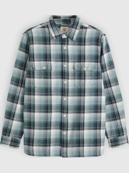 Jackson Worker Long Sleeve Corduroy Overshirt in Regular Fit Checked Stormy Sea