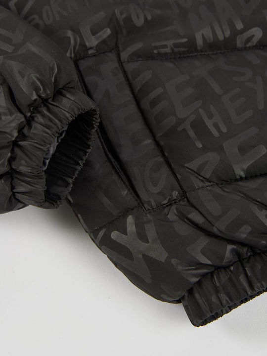 Kids’ Short Quilted Hooded Jacket Black