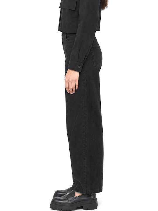 Women's High-Rise Fabric Trousers in a Loose Fit Black