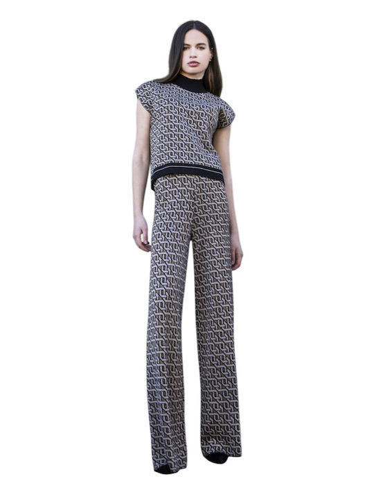 Pantaloni Dama Din Țesătură Negri Multicolori