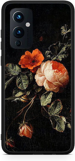 Smartfits Vintage Roses Umschlag Rückseite Schwarz (OnePlus 9)