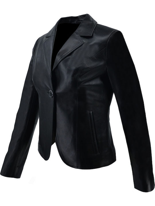 Dermatina 100 Women's Leather Waisted Blazer Black