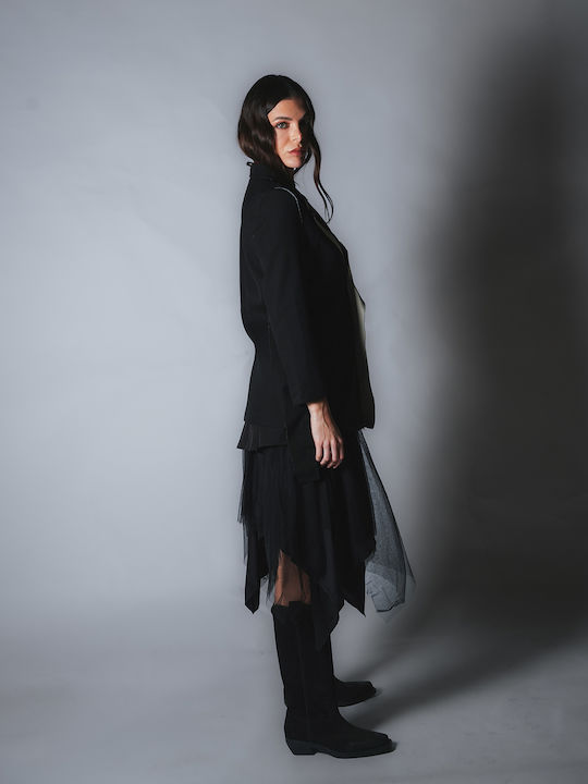 Sotris Langer Damenblazer Schwarz