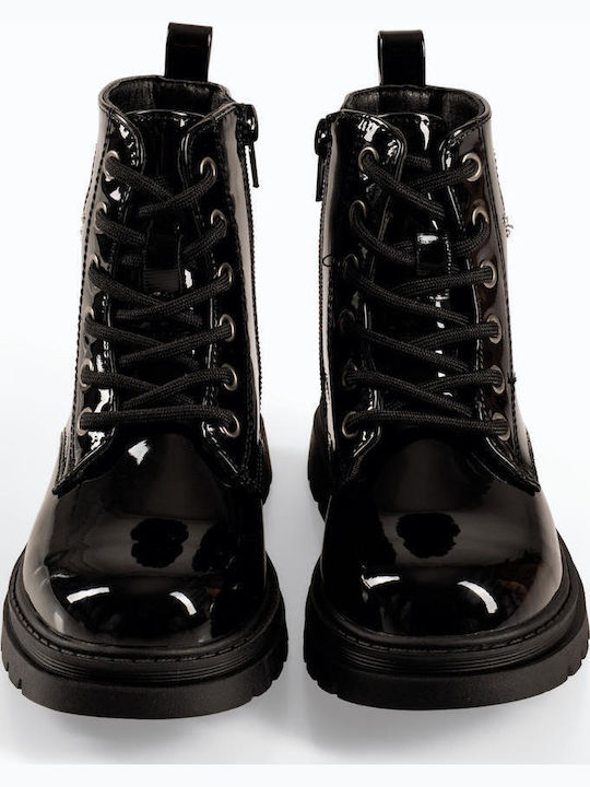 Kids Patent Leather Military Boots with Black Laces