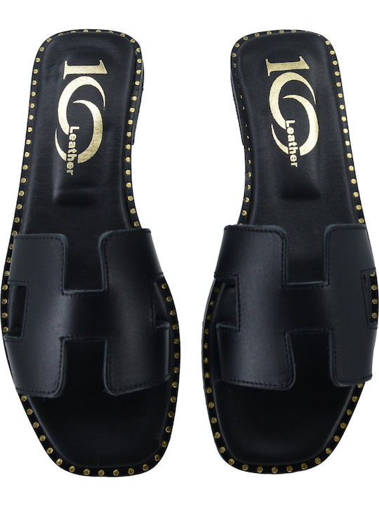 Lederne Damensandalen Schwarz
