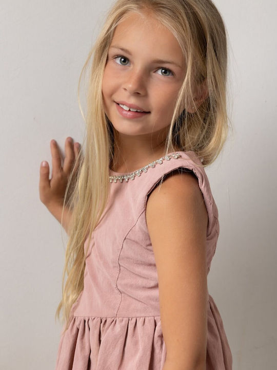 Ärmelloses Mädchenkleid mit Pailletten Rosa