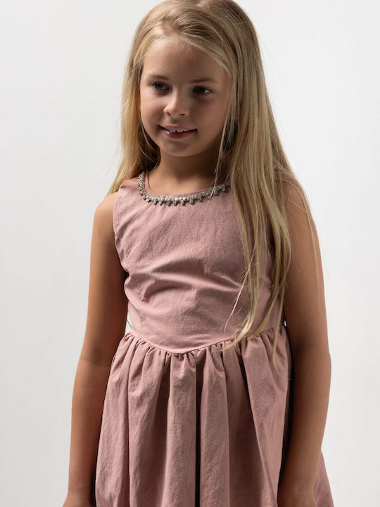 Ärmelloses Mädchenkleid mit Pailletten Rosa