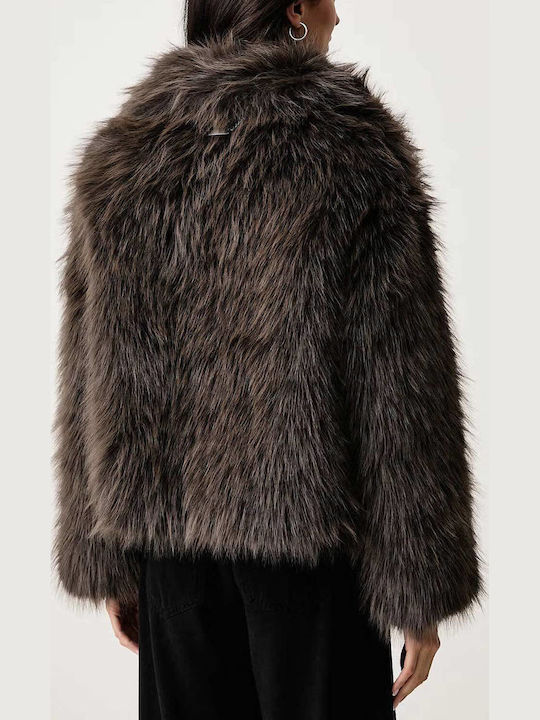 DKNY Късо Дамско Кожено Палто Dark Brown