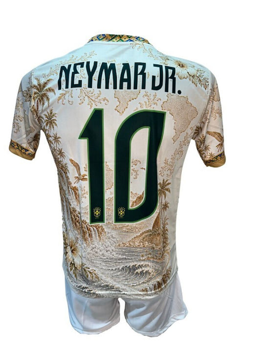 Kids’ Football Kit Neymar Brazil National Team Gold Beige Patterns 101026-05