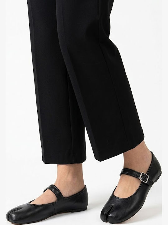 Leather Women's Pointed Toe Mary Jane Ballet Flats with Strap / Buckle Black