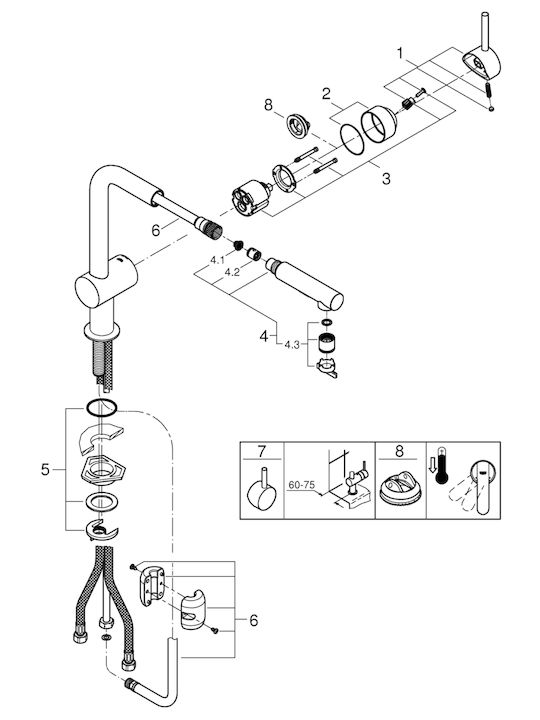 Grohe Minta Kitchen Faucet Counter with Pull-Out Spray Grey