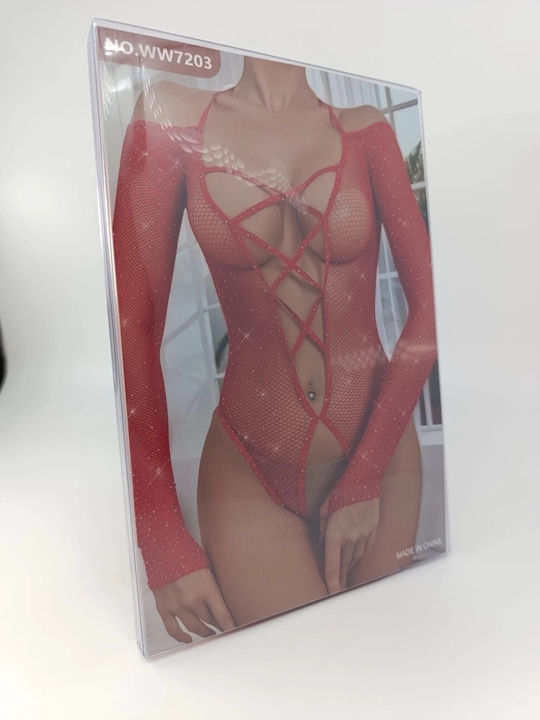 Sexy Glitter Body Crotchless Red