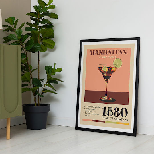 Poster Vintage Manhattan Classic Cocktail Pst25384 50cm X 70cm Premium Μαύρο Ξύλινο Κάδρο-63920pd137731f55323