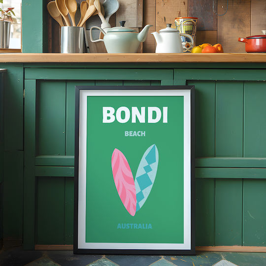 Poster Bondi Beach Wall Art Pst25528 50cm X 70cm Premium Μαύρο Ξύλινο Κάδρο-64634pd140664f55323