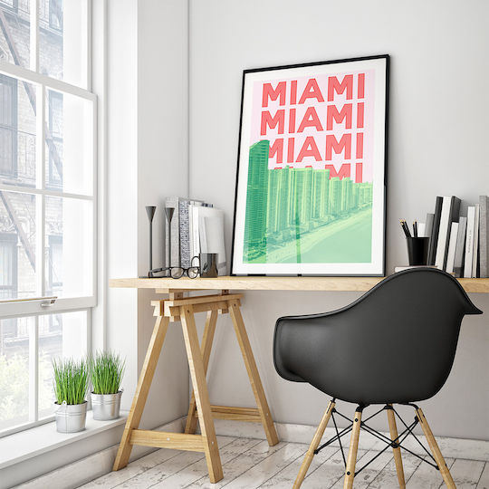 Poster Miami Pop Art Pst25506 50cm X 70cm Premium Μαύρο Ξύλινο Κάδρο-63378pd136164f55323