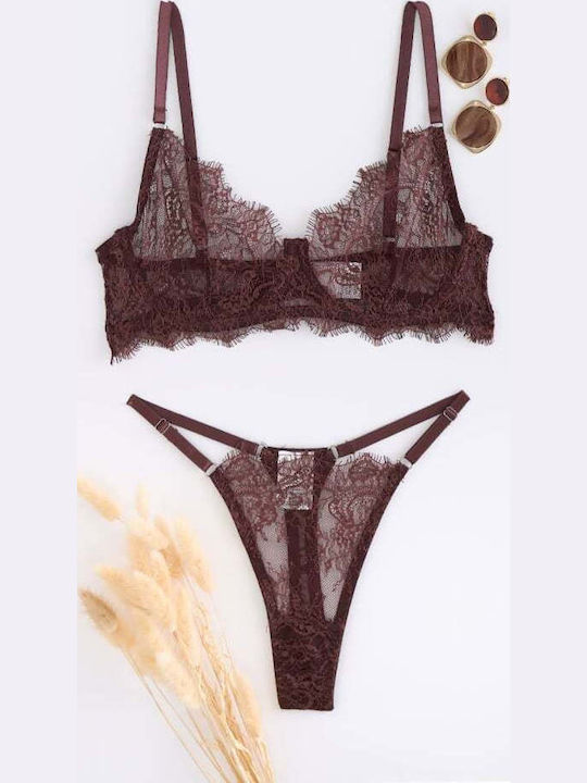 Decoro Spitzen-Dessous-Set mit Slip Braun