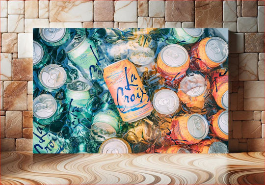 Colorful Beverage Cans In Ice Πολύχρωμα Κουτιά Ποτών Σε Πάγο