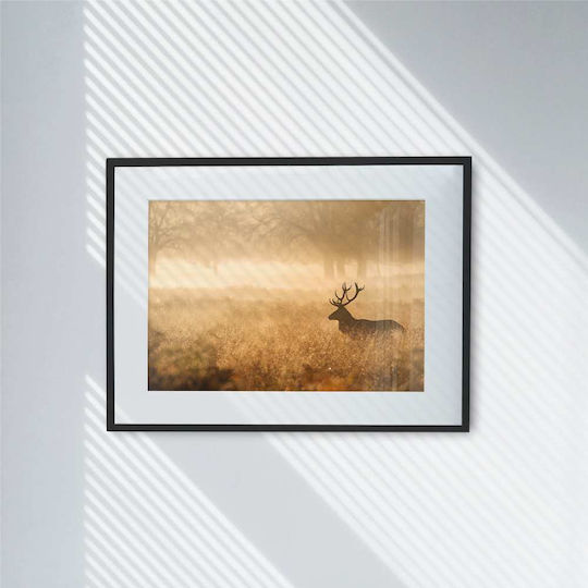 Poster Hirsch Pst25127 30cm x 40cm Rahmen Dunkel Natürliche Holz Braun